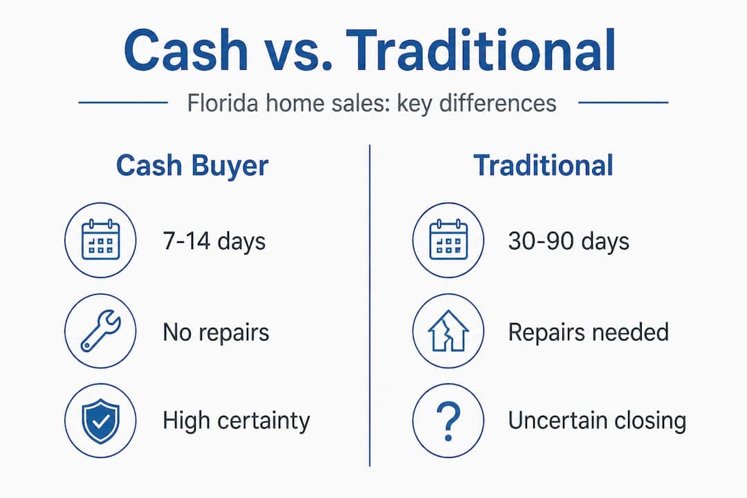 Infographic comparing cash buyer versus traditional sale Infographic comparing cash buyer versus traditional sale