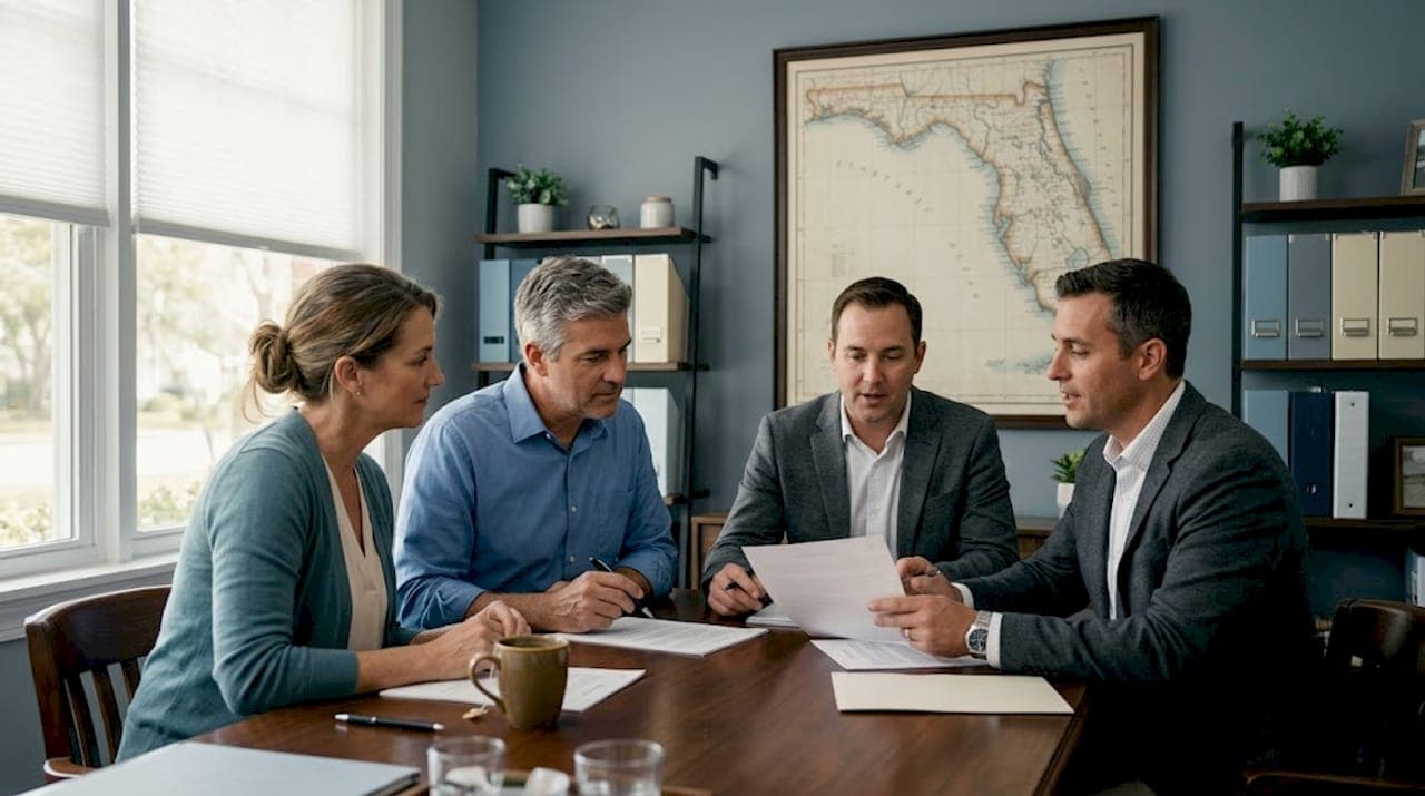 Florida home buyers at real estate closing table
