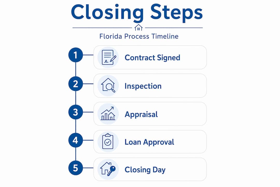 Infographic showing Florida closing steps timeline