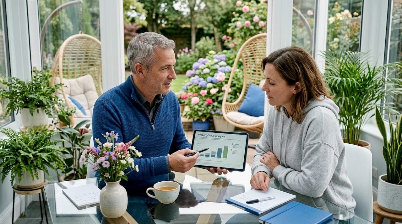 Agent and seller reviewing home value chart