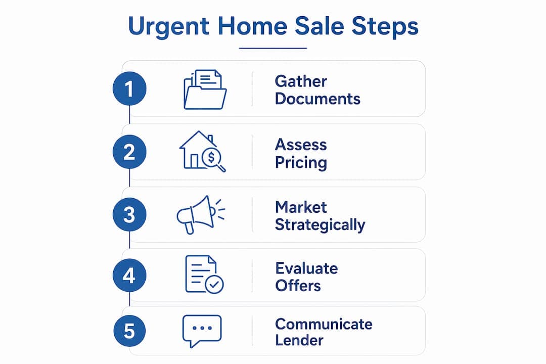 Infographic showing key steps to handle urgent home sale