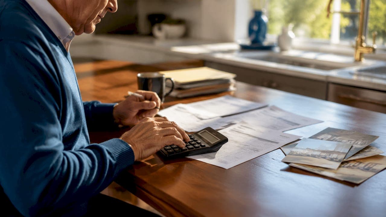 Hands using calculator with financial documents