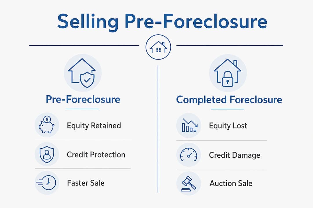 Infographic comparing pre-foreclosure versus completed foreclosure