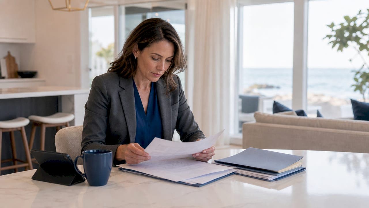 Real estate agent reviewing property sale documents